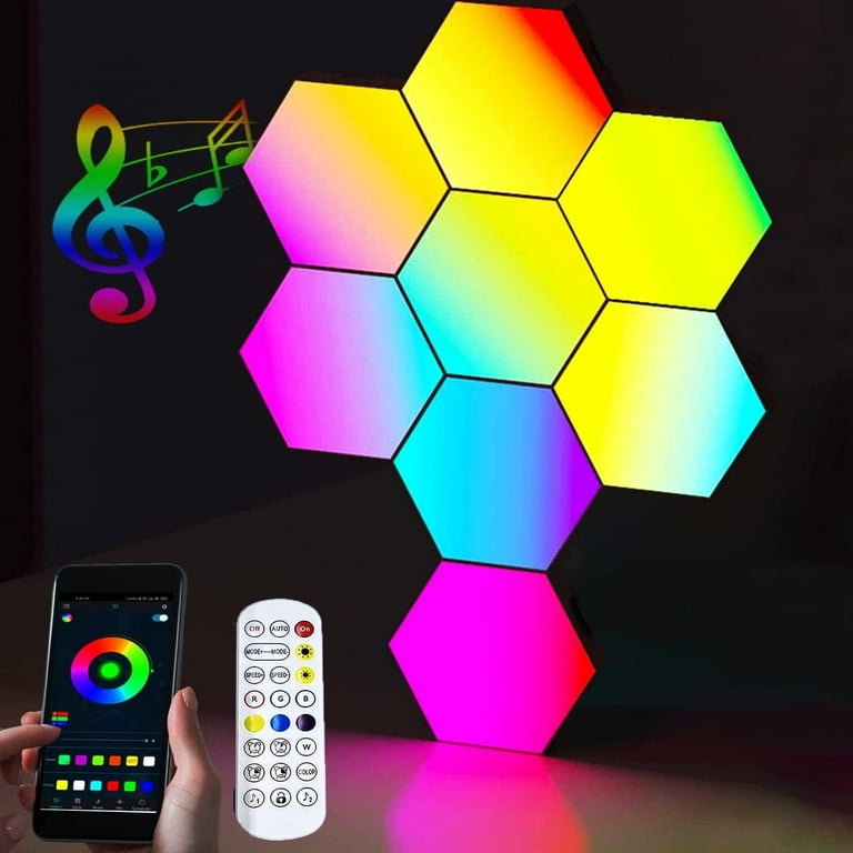 RGB LED Hexagon Light Panels, 8 Pack with APP, Remote, Music Sync