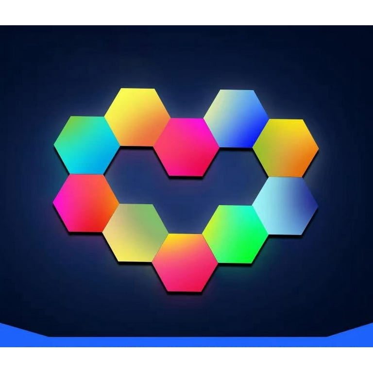 Hexagon Lights Gaming Wall Panels - 10 Pack Hexagon LED Lights with APP and  Remote Smart Modular RGB Panel Hex DIY Glide Expansion Shapes Lighting