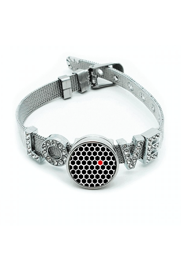 Hexagon Line Art Grain Illustration Pattern Bracelet Wristband Crystal Love Adjustable Bangle