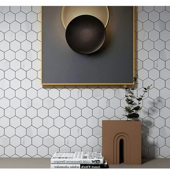 Hexagon Marble Mosaic Decorative Tiles Natural Stone Mosaic Marble Tile for Kitchen, Bathroom, Patio Flooring Home Improvement Indoor and Outdoor Use PW204