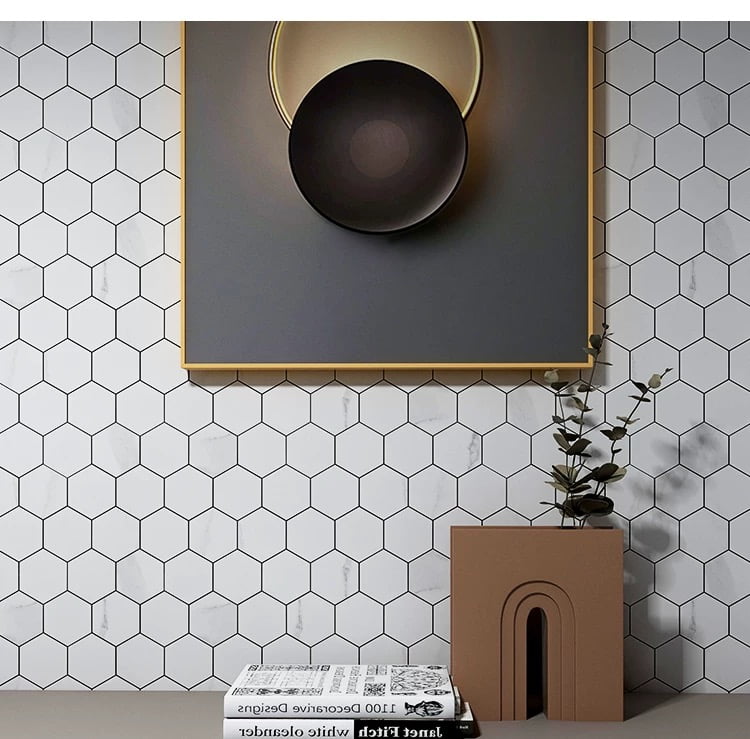 Hexagon Marble Mosaic Decorative Tiles Natural Stone Mosaic Marble Tile for Kitchen, Bathroom, Patio Flooring Home Improvement Indoor and Outdoor Use PW204