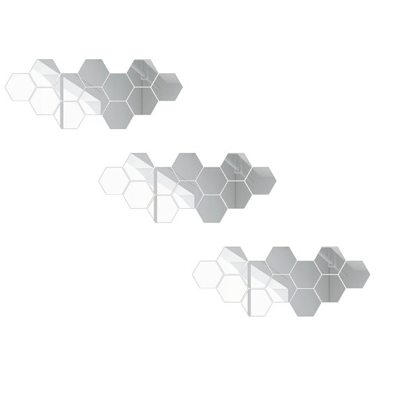 Hexagon Mirror Environmental Protection Acrylic Wall Sticker Background Wall Decoration Mirror Sticker 3PCS, 4x4.6 cm, Silver 3Packs