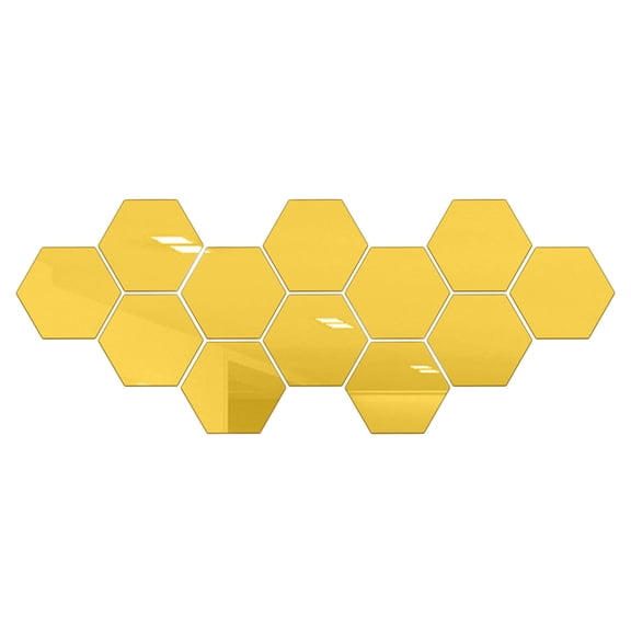 Hexagon Mirror Environmental Protection Acrylic Wall Sticker Background Wall Decoration Mirror Sticker, 4×4.6 cm, Gold