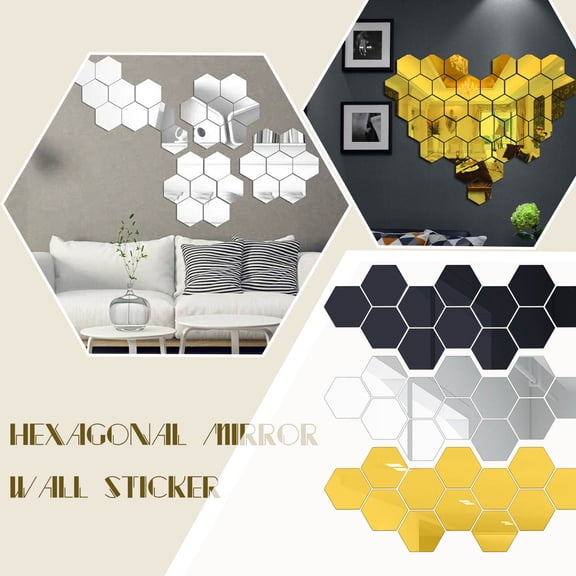 Hexagon Mirror Environmental Protection Acrylic Wall Sticker Background Wall Decoration Mirror Sticker, 4×4.6 cm, Silver