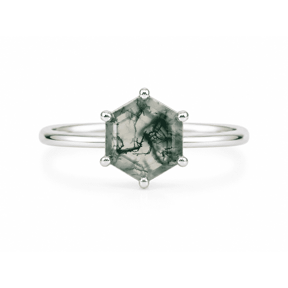 Silver Pickup Rings Hexagon Moss Agate Ring for Women, Gold Plated Sterling Silver ...
