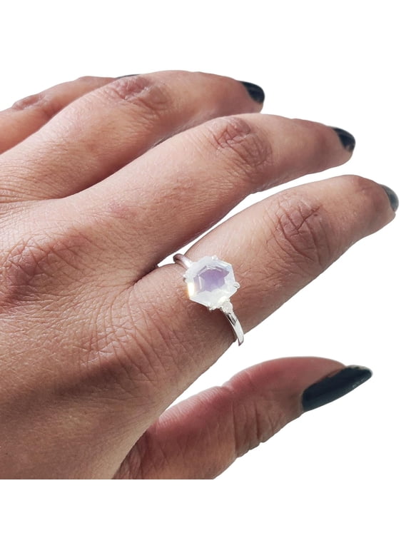 Hexagon Opal Ring, 925 Sterling Silver, CZ Ring, Women Ring, Hydro Opal, October Birthstone, Christmas, Thanksgiving, Tiny Dainty Ring, Handmade, Statement Jewelry, Anniversary