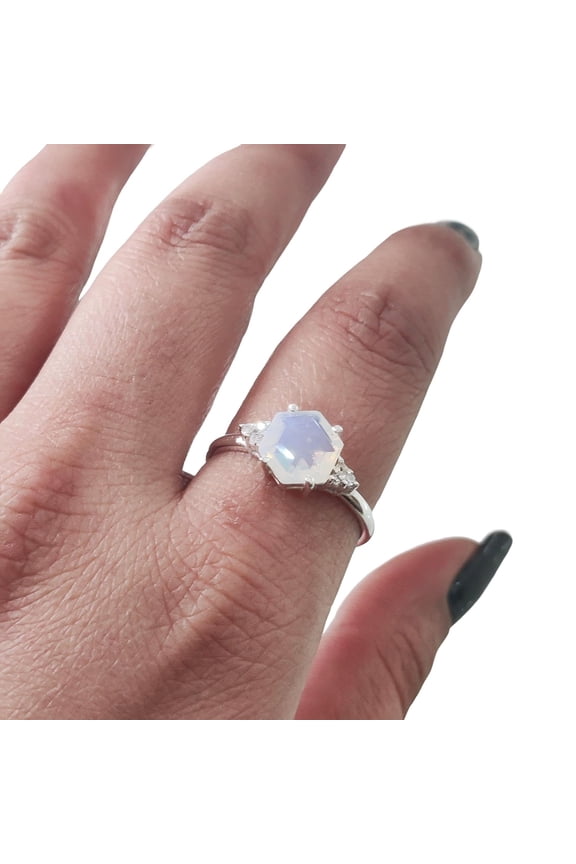 Hexagon Opal Ring, 925 Sterling Silver, CZ Ring, Women Ring, Hydro Opal, October Birthstone, Christmas, Thanksgiving, Tiny Dainty Ring, Handmade, Statement Jewelry, Anniversary