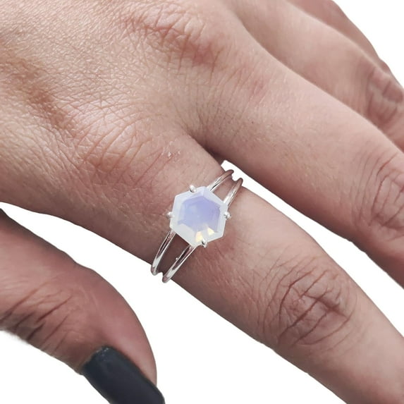 Hexagon Opal Ring, 925 Sterling Silver Ring, Women Ring, Hydro Opal, October Birthstone, Christmas, Thanksgiving, Tiny Dainty Ring, Handmade, Statement Jewelry, Anniversary