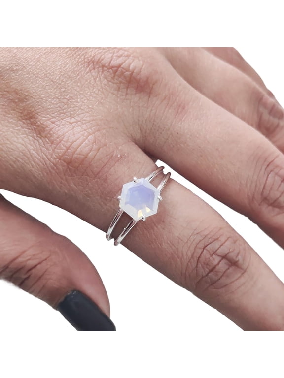 Hexagon Opal Ring, 925 Sterling Silver Ring, Women Ring, Hydro Opal, October Birthstone, Christmas, Thanksgiving, Tiny Dainty Ring, Handmade, Statement Jewelry, Anniversary
