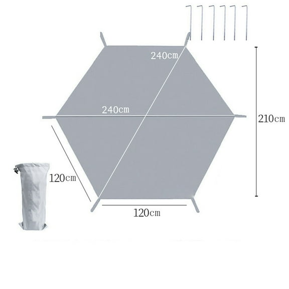 Hexagon Outdoor Picnic Tarp Tent Mat Moisture-Proof Beach Pad with Ground Nails 240*210cm