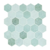 Hexagon Peel and Stick Backsplash, 12"x 12" Self-Adhesive Marble Green Stick on Wall Tiles for Kitchen Bathroom (10 Sheets)