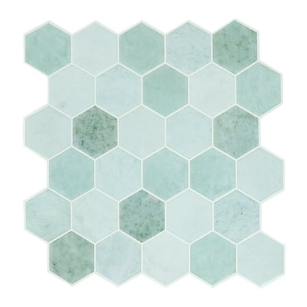 Hexagon Peel and Stick Backsplash, 12"x 12" Self-Adhesive Marble Green Stick on Wall Tiles for Kitchen Bathroom (10 Sheets)