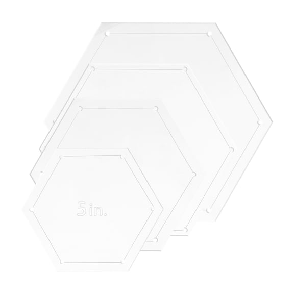 Hexagon Quilting Template Set, 5 Inch 6 Inch 7 Inch 8 Inch Acrylic Template for Quilting with Reserved Seam Margin, Clear Templates for DIY Sewing Crafts