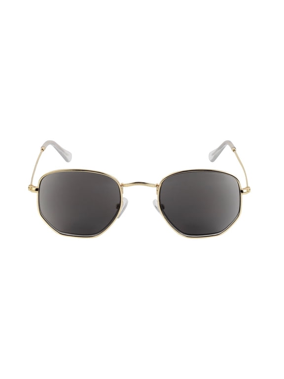 Hexagon Reading Sunglasses for Men & Women – Full Lens UV400 Outdoor Readers, Retro Frame, Non-Bifocal - Gold - 3.00