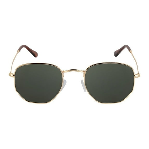 Hexagon Reading Sunglasses for Men & Women – Full Lens UV400 Outdoor Readers, Retro Frame, Non-Bifocal - Gold/Green Lens - 2.50