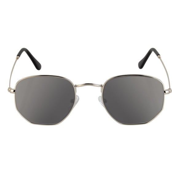 Hexagon Reading Sunglasses for Men & Women – Full Lens UV400 Outdoor Readers, Retro Frame, Non-Bifocal - Silver - 2.00