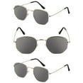 thumbnail image 1 of Hexagon Reading Sunglasses for Men & Women - Full Lens UV400 Outdoor Readers - Stylish Retro Frame Design (3 Pack) - Silver - 2.00, 1 of 9