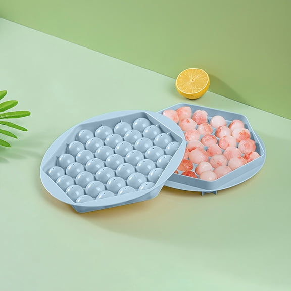 Hexagon Round Tray with Lid, Mini Circle Ice Ball Maker for Freezer, Perfect Sphere Ice Mold for Whiskey, Cocktail, and Coffee, BPA-Free Plastic Ice Tray
