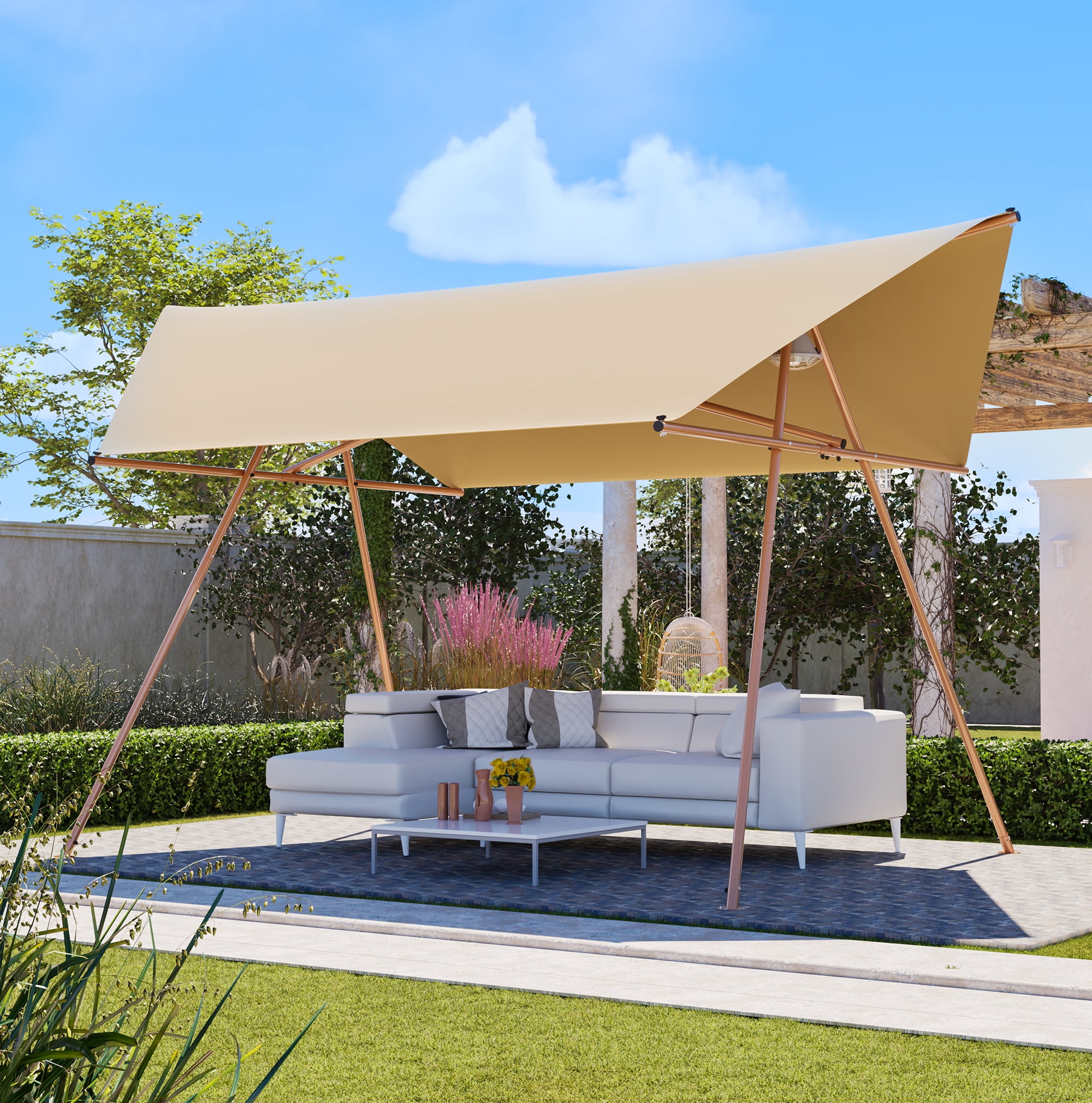 Hexagon Shade Sail, 206x118 Inch UPF50+ UV Block Sun Shade Canopy for Patio Backyard Garden Lawn Outdoor, Brown