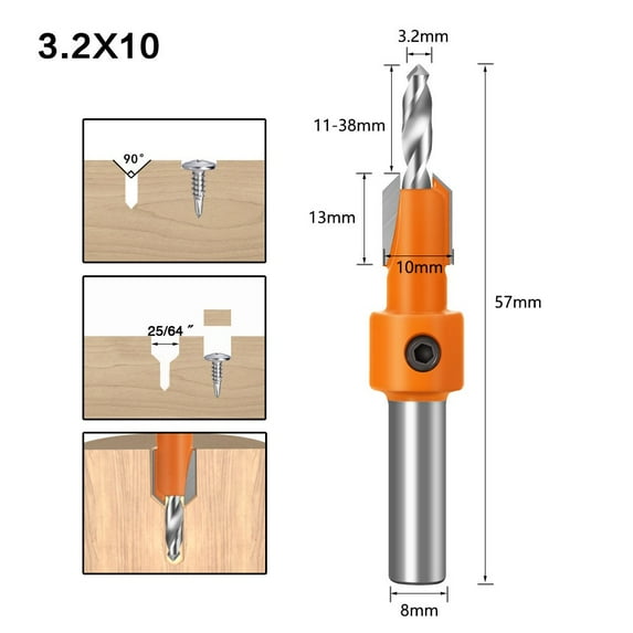 Hexagon Shank Countersink Drill Bit Woodworking Screw Wood Hole Drill Bit 3.2Mm*10Mm