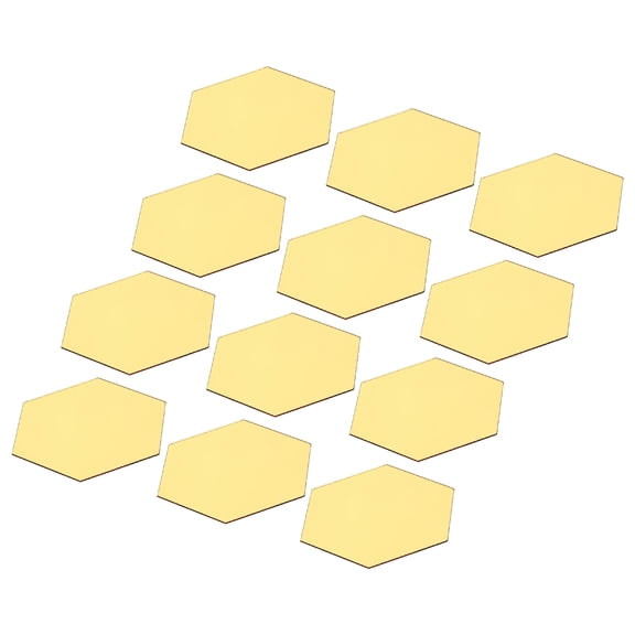 Hexagon Shape Mirror Tiles, 12Pcs 3.15" x 2.76" Wall Acrylic Mirror Self-Adhesive Mirror Sheets Decor (Gold)