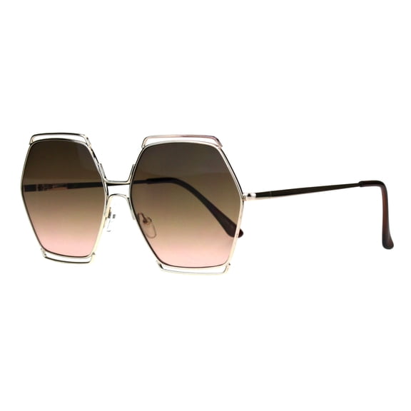 Hexagon Shape Sunglasses Womens Oversized Fashion Shades UV400 Gold, Brown Pink
