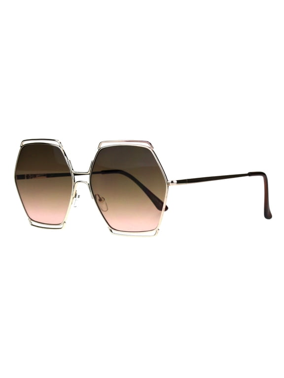 Hexagon Shape Sunglasses Womens Oversized Fashion Shades UV400 Gold, Brown Pink