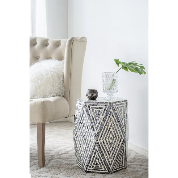 Hexagon Side Table Stool | Fit for Different Scenes | Capiz Accent on MDF | Upgrade Room Appearance
