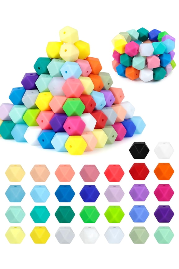 Hexagon Silicone Beads 90PCS, 30 Colors 14mm Silicone Beads, for Keychain Making Kit, Lanyard Making, Craft Projects, DIY Jewelry, Multi Color