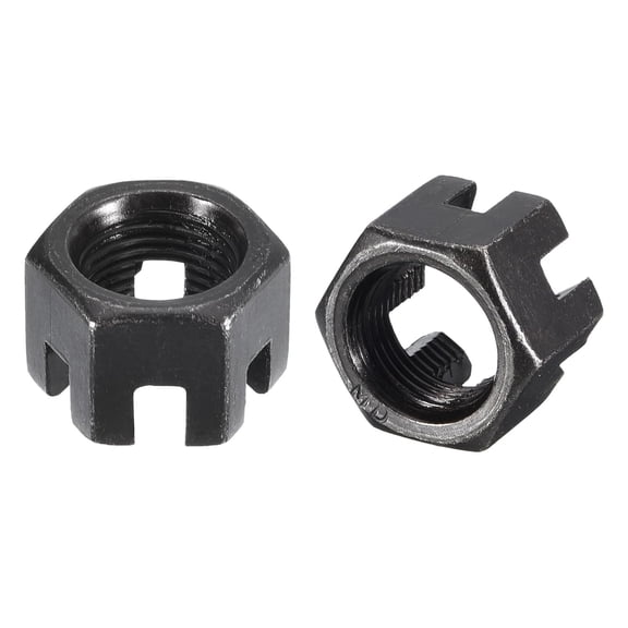 Hexagon Slotted Nuts with Fine Thread, M24 x 1.5mm GB58 Carbon Steel Hex Castle Black - Pack of 2