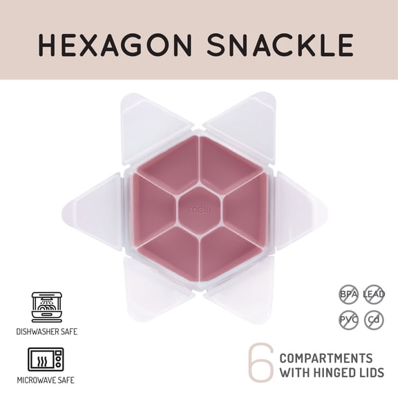 Melii Hexagon Snackle Box, 6 Compartment Snack Container, Berry