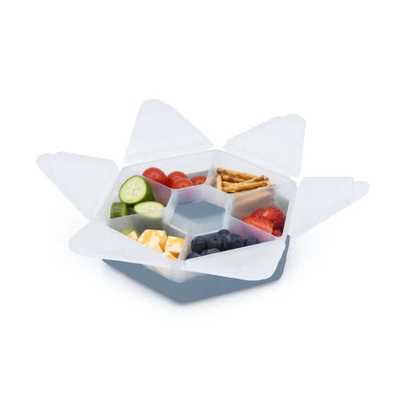Melii Hexagon Snackle Box, 6 Compartment Snack Container with Individual Snap-Lock Lids, Portion-Control Food Storage, Dishwasher Safe - Slate Blue