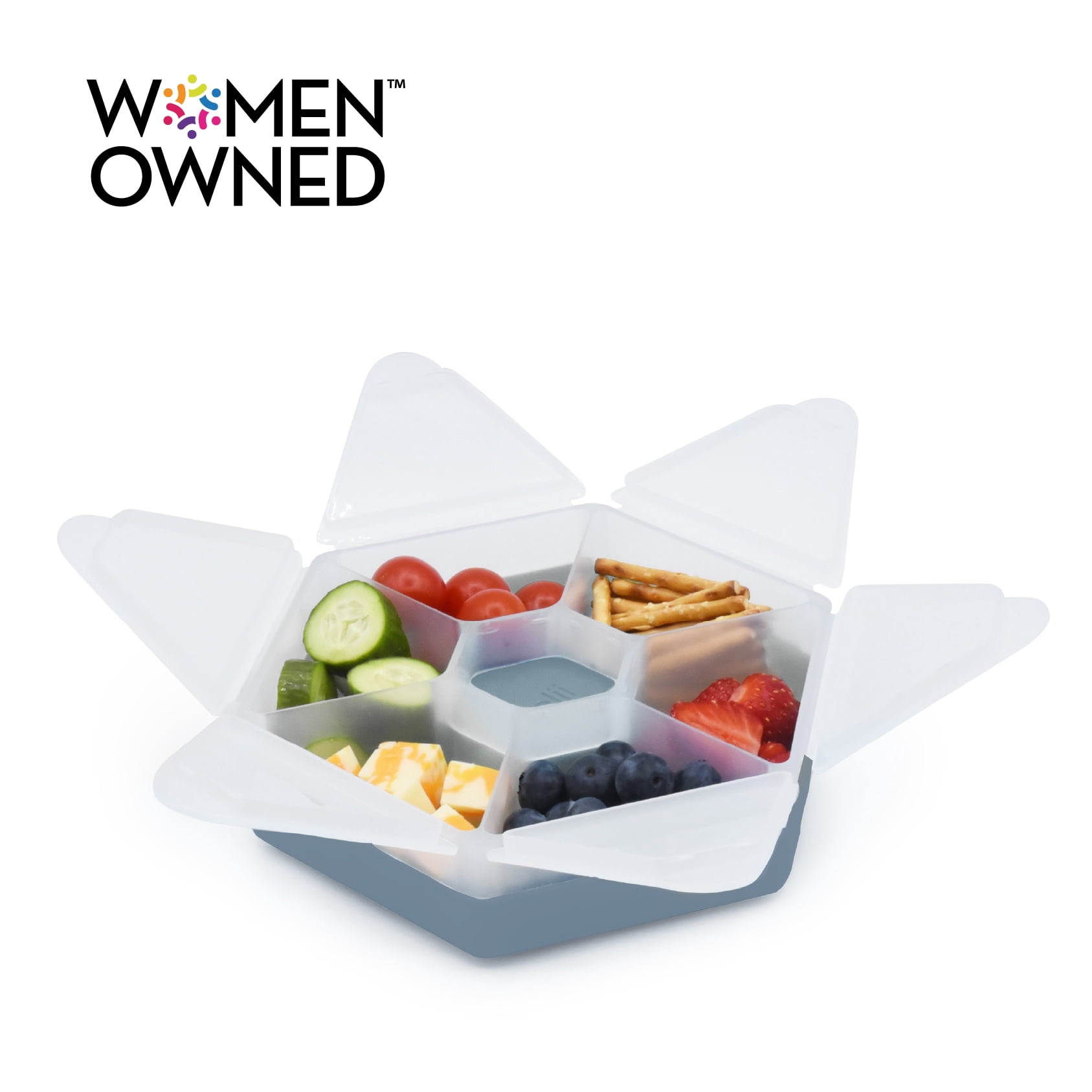 Melii Hexagon Snackle Box, 6 Compartment Snack Container, Slate Blue