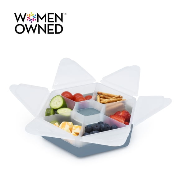 Melii Hexagon Snackle Box, 6 Compartment Snack Container, Slate Blue