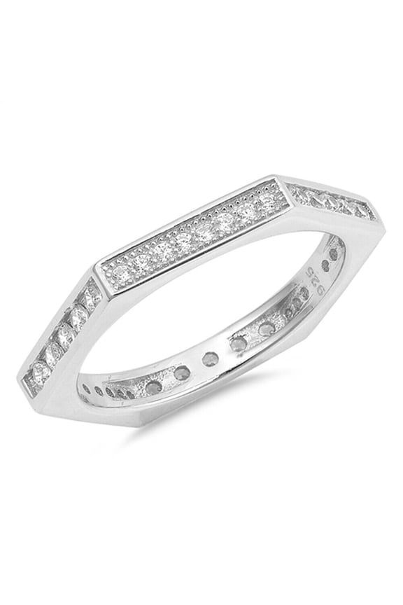 Hexagon Stackable Full Eternity Engagement Ring For Women's 1.9 Ct Diamond 14K White Gold Over