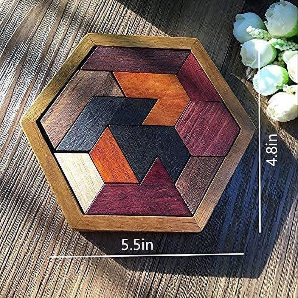 Hexagon Tangram Wooden Puzzle for Kids and Adults 11pcs - Walmart.com