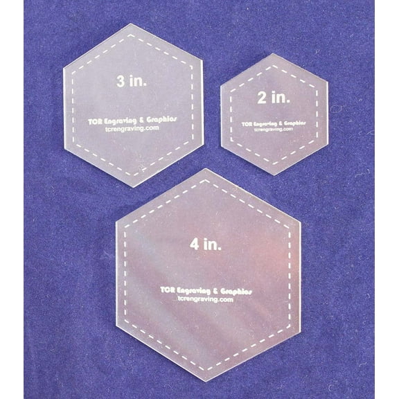 Hexagon Templates. 2", 3", 4" - Clear 1/8"