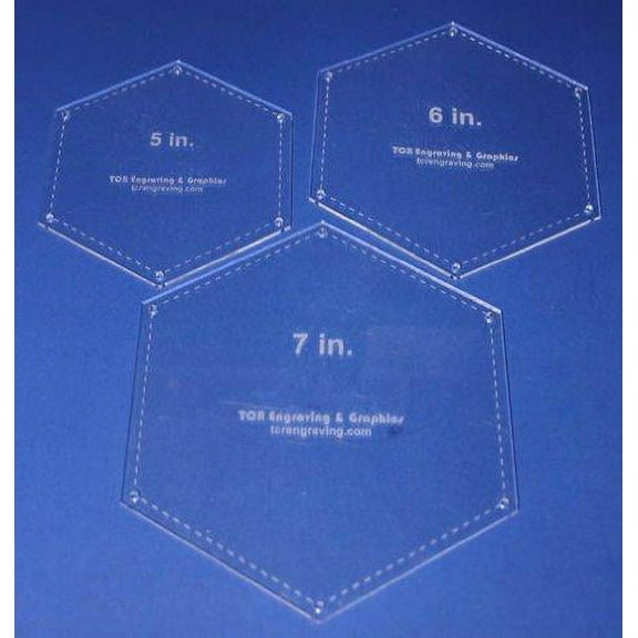 Hexagon Templates. 5", 6", 7" - Clear w/Guide Line Holes 1/8"