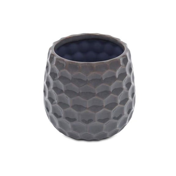 Hexagon Textured Pattern Ceramic Planter, Gray