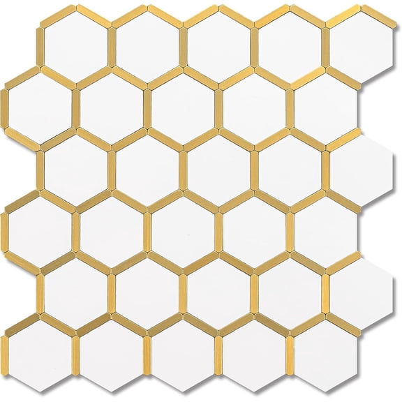 Hexagon Tile Mixed  Peel and  Backsplash, Self  Mosaic Tiles for Kitchen and Bathroom (10 Sheets, White Tile &  Studded)