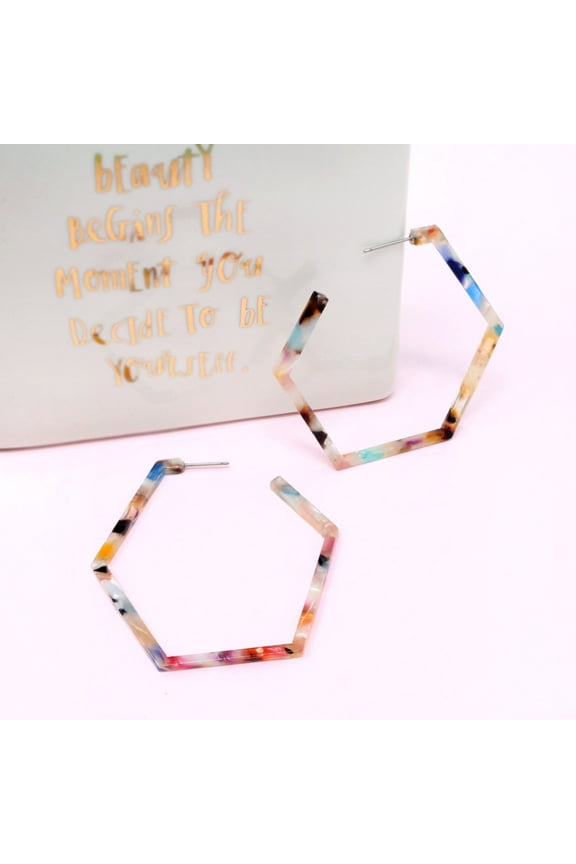 Hexagon Tortoise Hoop Earring