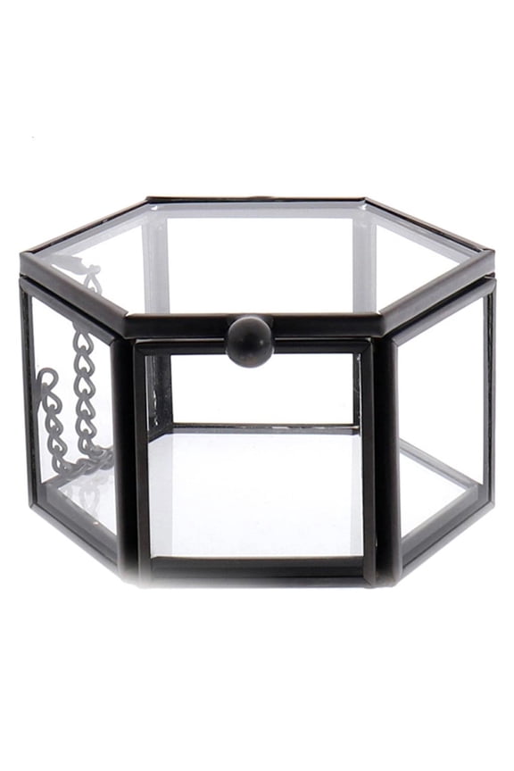 Hexagon Transparent Glass Jewelry Box Wedding Rings Box Geometric Clear Glass