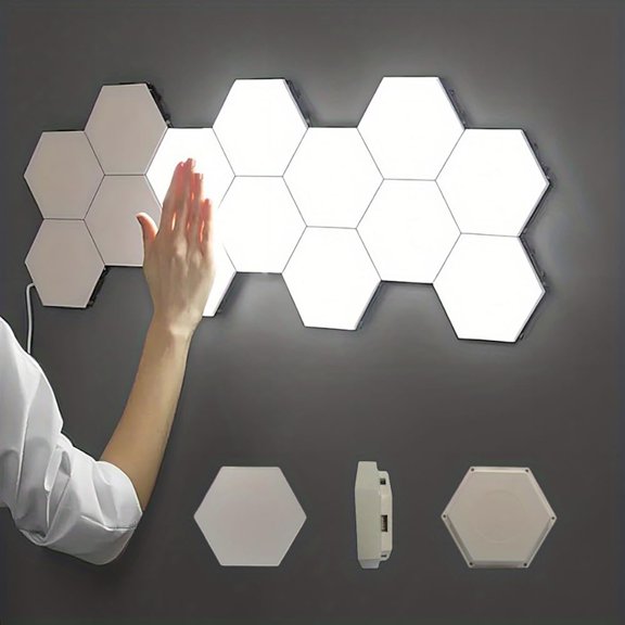 Hexagon Wall Light Panels, Touch Control, White, 6 Pack