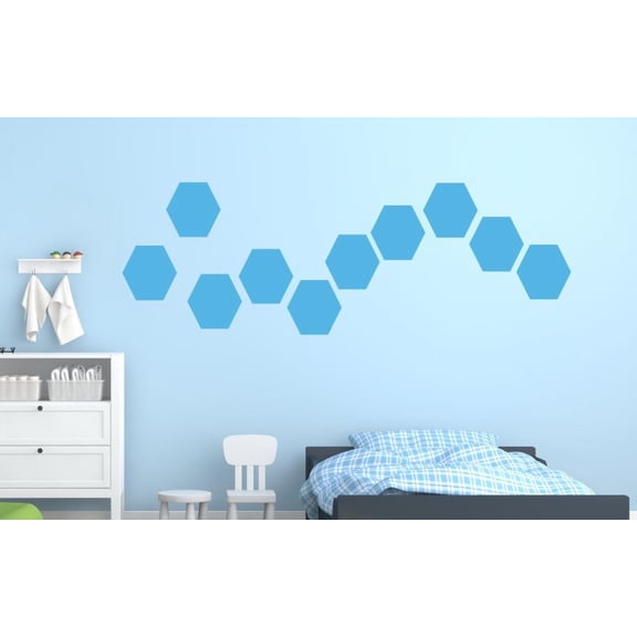 Hexagon Wall Stickers Honeycomb Shapes Vinyl Art Wall Decor 10pc, 7-Inch Each, Ice Blue