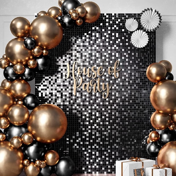 Hexagon Wind Mobile Wall Panel 3D Flicker Sequins Decorative Ceiling Tiles, Interlocking DIY Cladding for Indoor Wall Dcor, Black
