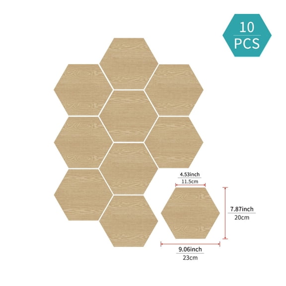 Hexagon Wood Grain Peel and Stick Wall Tiles, 10 PCS Self-Adhesive PVC Vinyl Backsplash Tiles, Waterproof Removable Hex Tile Stickers for Kitchen Bathroom Living Room, 7.87x9.06 inch