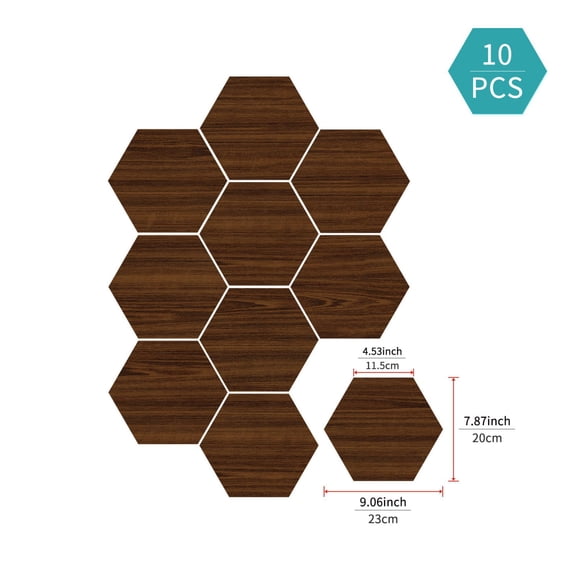 Hexagon Wood Grain Peel and Stick Wall Tiles, 10 PCS Self-Adhesive PVC Vinyl Backsplash Tiles, Waterproof Removable Hex Tile Stickers for Kitchen Bathroom Living Room, 7.87x9.06 inch