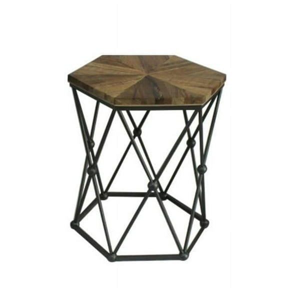 Hexagon Wood & Metal End Table - Set of 3