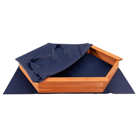 Hexagon Wooden Cedar Sand Box w Seat Boards