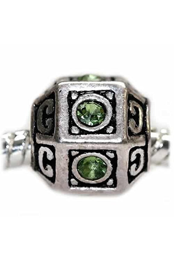 Hexagon w/ Light Green  Crystals August Peridot Birthstone  For Snake Chain Charm Bracelet